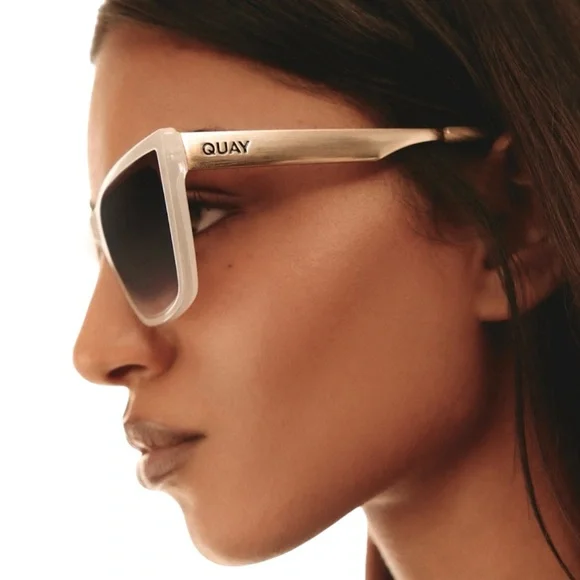 QUAY Call The Shots Remixed Sunglasses Bone Gold Frame Brown 